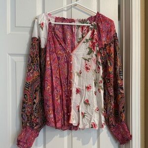 Free People Multicolor Floral Patchwork Blouse